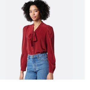 Joie Eldridge Tomato Red Silk Blouse Bow Tie NWT
